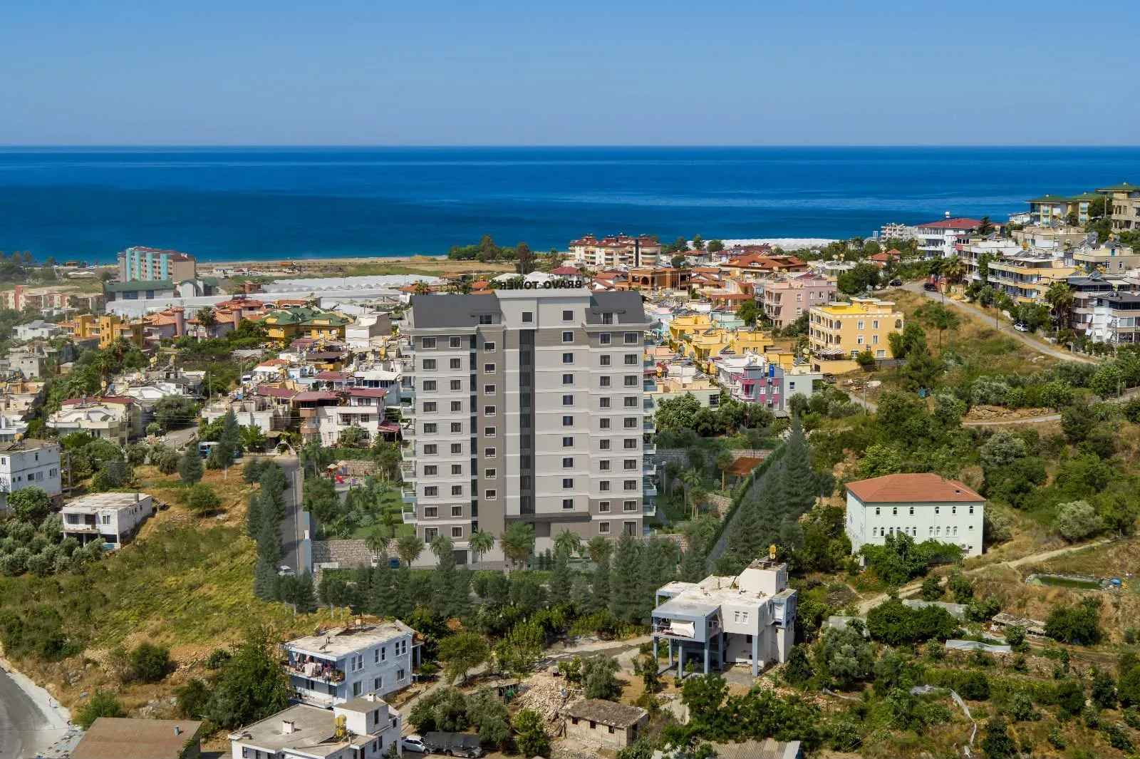 Aerial view towards the sea