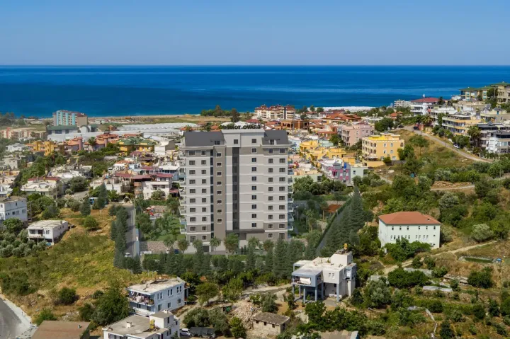 Aerial view towards the sea