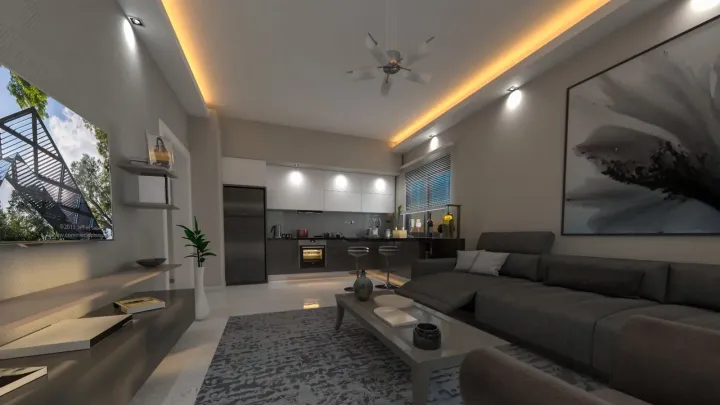 Living room with open-plan kitchen